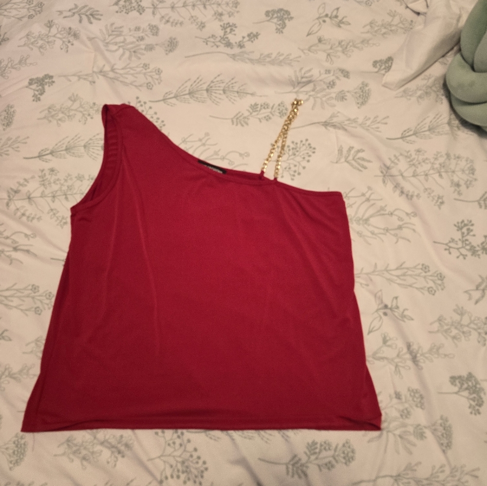 Red one shoulder tank top